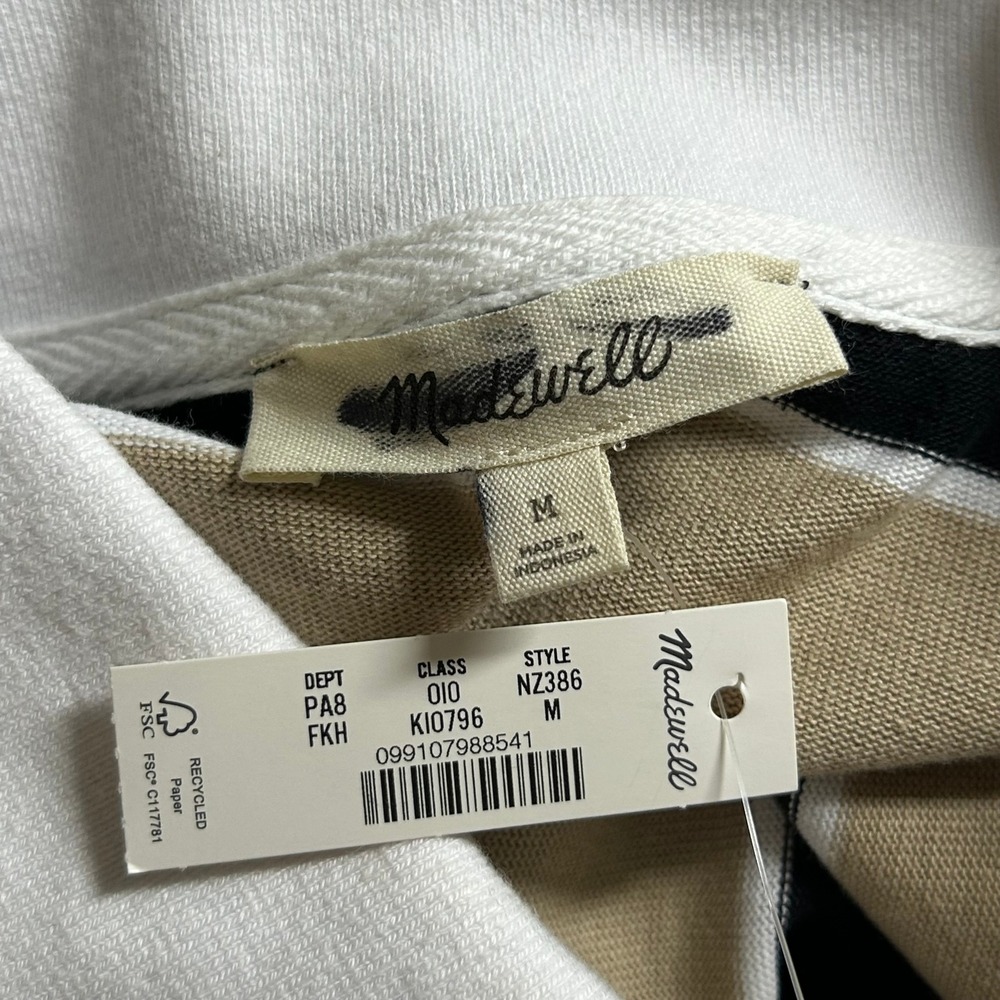 Madewell Womens Tan Black Stripe Rugby Polo Boxy Shirt M Medium New Preppy - Picture 7 of 8